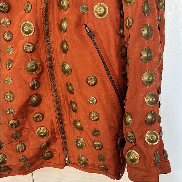 Free People Large Jacket Chelsea Coin Moto Jacket in Bronze zipper pockets - Picture 5 of 8